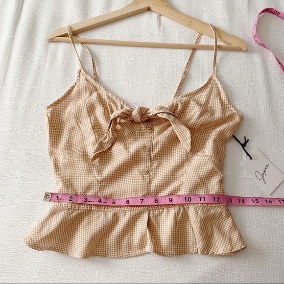 NWT Brown & White Gingham Button Down Peplum Tank Top - Picture 2 of 7